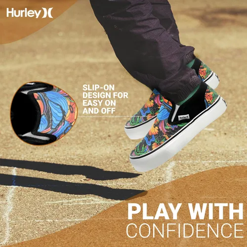 Vista 2 de Hurley Zapatos deportivos de lona sin cordones para niños, zapatos deportivos de corte bajo para niños y niñas, tenis casuales