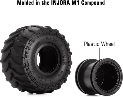 Vista 5 de INJORA Monster Truck - Juego de neumáticos de llanta para Axial SCX24 FMS FCX24 y TRX4MT, 2.756 x 1.496 in, MT1012 (negro)