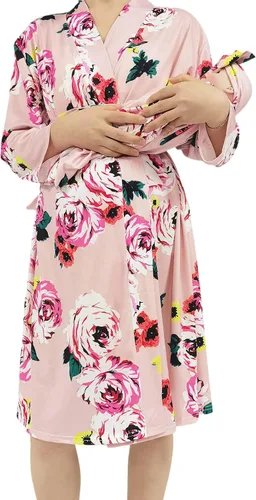 Vista 8 de SUFEINI Conjunto de bata de maternidad y manta de bebé a juego, bata de mamá con manta de recepción para niñas y niños