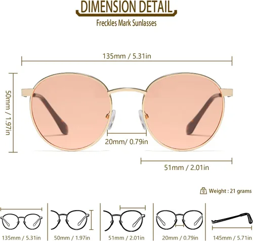 Vista 4 de Freckles Mark Gafas de sol redondas estilo hipster de los años 60 retro estilo vintage de Lennon