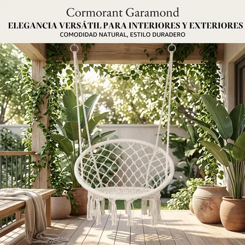 Vista 3 de Silla colgante de macramé para dormitorio, hamaca columpio para interiores