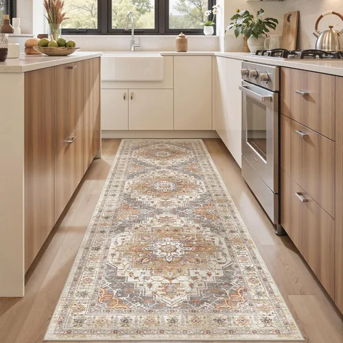 Vista 66 de befbee - Alfombra para sala de estar, lavable y resistente a manchas, con base antideslizante, ideal para dormitorio y cocina, decoración clásica
