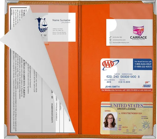 Vista 7 de Paquete de 2 soportes para tarjetas de seguro de esquina y documentos de registro, cartera premium con cierre magnético (Tangerina)