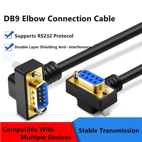 Vista 3 de DB9 macho a hembra RS232 cable serial, doble ángulo recto 90 grados 9-pin COM extensión de puerto para PC, industrial, CNC y sistemas POS