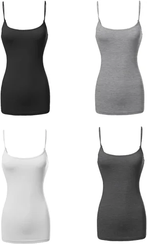 Vista 3 de Made by Emma Camiseta básica de tirantes delgados ajustables para mujer (4 unidades)