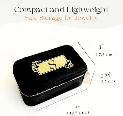 Vista 3 de Joyero de viaje personalizado con inicial, regalos personalizados con monograma para mujeres, regalos de propuesta de dama de honor, organizador