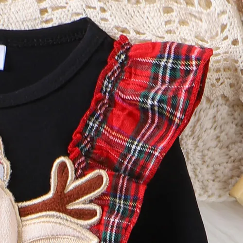 Vista 3 de Vestido de Navidad para niña pequeña, vestido de Acción de Gracias, vestido de retazos con volantes, vestido de manga larga para bebé