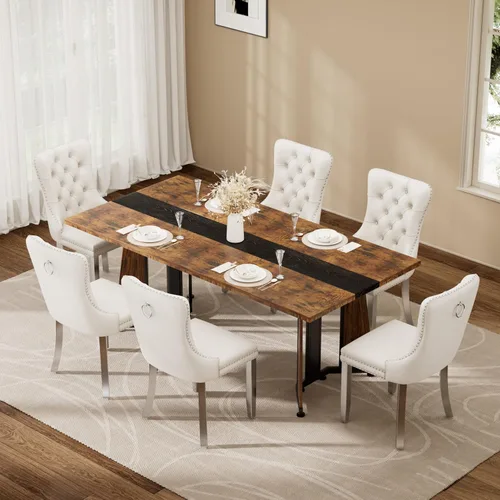 Vista 12 de Juego de mesa de comedor de 5 piezas con 4 sillas, mesa de comedor rectangular de madera de 71 pulgadas con sillas de comedor de terciopelo, tablero