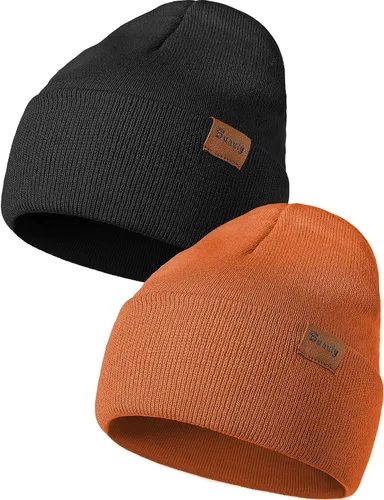Vista 20 de Gorro de punto para hombre y mujer, gorro de invierno de punto, gorro de calavera, gorro de nieve a rayas, gorro térmico con puños 2p-negro+verde