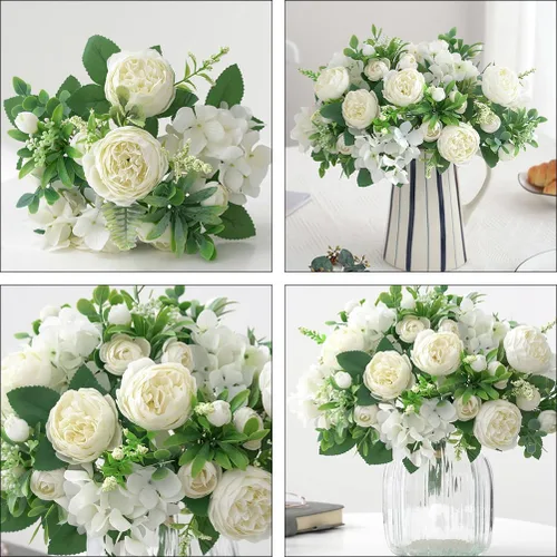Vista 9 de Cabilock 1 ramo de flores artificiales para boda, peonía nupcial, ramo decorativo de flores falsas para fiestas en casa y celebraciones románticas