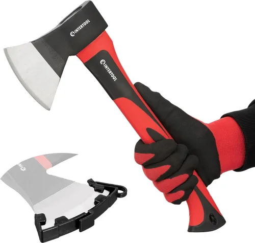 Vista 10 de Hacha ligera para división de leña de campamento y leña - Hacha pequeña de 14" para cortar madera con mango antideslizante y absorbente de golpes