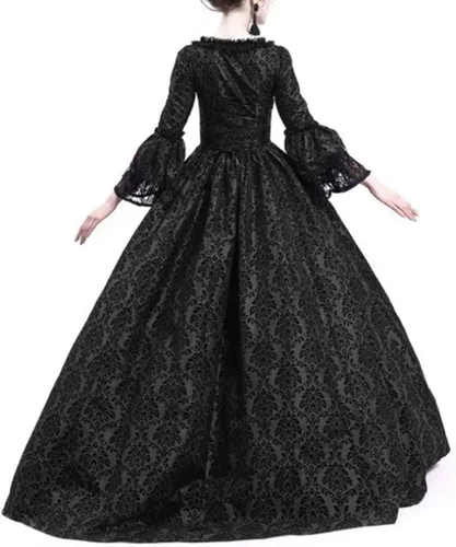 Vista 5 de SHOPESSA Vestido medieval de bruja para mujer, vestido largo de bruja fluido, manga acampanada, vestido casual de Arwen, disfraz de anime cosplay