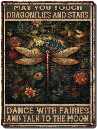 Vista 12 de LIUAXICIA Letreros divertidos de metal con texto en inglés «Into The Forest I go to Lose My Mind and Free My Soul Dragonfly», decoración de pared
