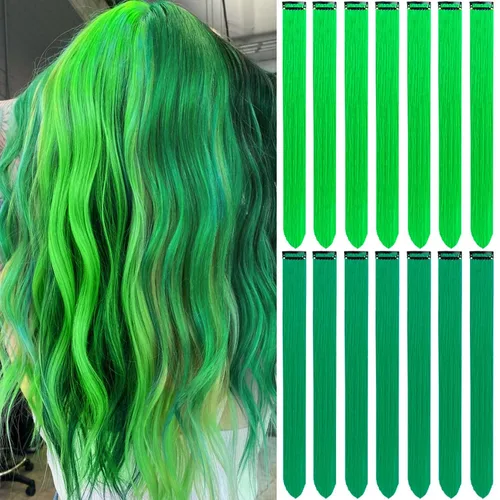 Vista 14 de 20 extensiones de cabello de colores, coloridas extensiones de cabello sintético con clip, extensiones de cabello sintético largo y lacio