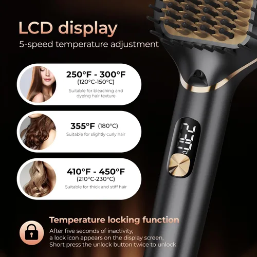 Vista 5 de PRITECH Cepillo para alisar el cabello iónico 250-450 °F Calefacción en ayunas anti-quemaduras y apagado automático, placas anchas de hierro plano