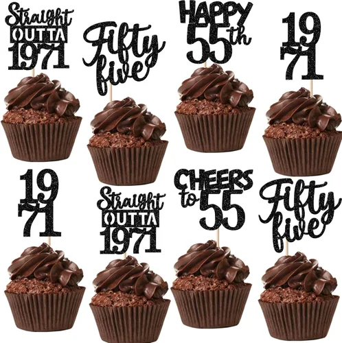 Vista 76 de 30 piezas negras para cupcakes de 10.º cumpleaños con purpurina Ten Happy 10 Straight Outta 2016 para saludos a 10 años 10 cumpleaños, boda Negro