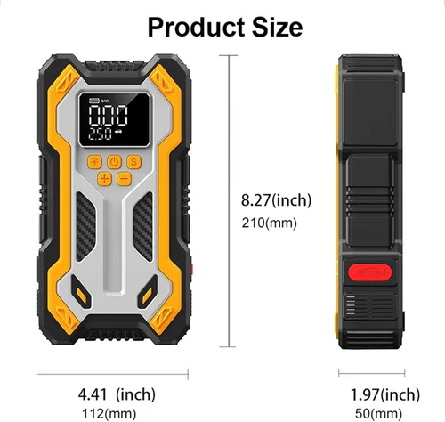 Vista 7 de Luocute Bomba de aire de arranque de automóvil de 1500 A con 8 protecciones de seguridad, 2 puertos USB, 3 modos LED para automóviles, camiones