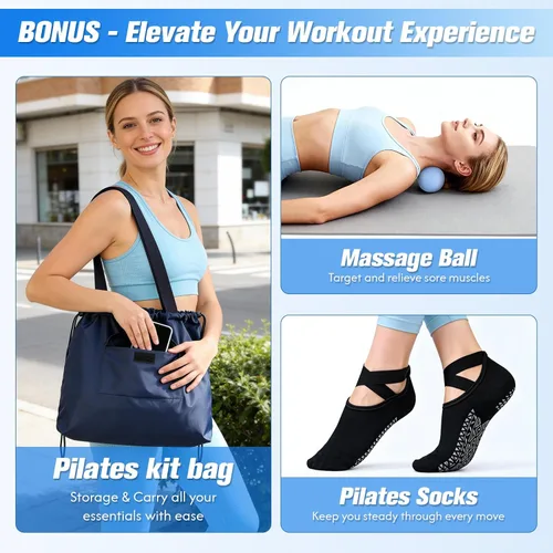 Vista 3 de GINMIC Kit de pilates, equipo de pilates para entrenamientos en casa, conjunto de pilates en casa con accesorios completos: anillo de pilates