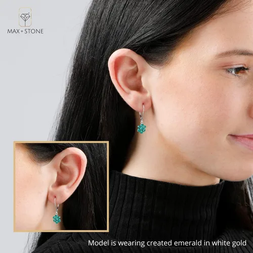 Vista 2 de MAX + STONE - Aretes colgantes de flores de oro blanco o amarillo de 14 quilates para mujer con respaldo de palanca y piedras natales, Metal Gema