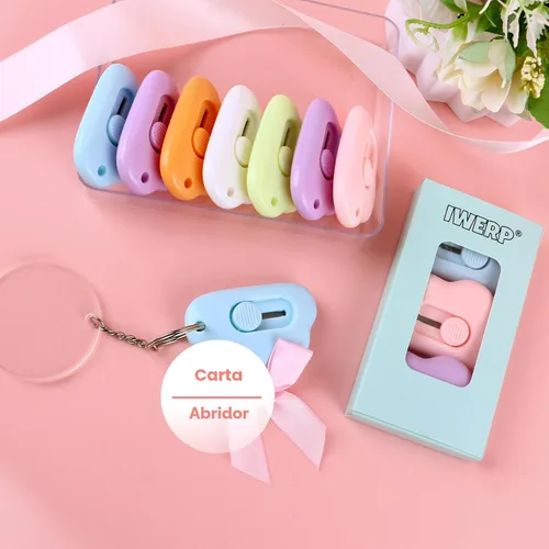 Vista 2 de Cortadores de cajas – Paquete de 3 abrecartas retráctiles, adorable cortador de papel pequeño de nube para llavero, bolsa de bolsillo, paquete