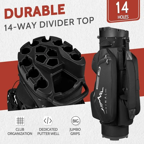 Vista 6 de UNIHIMAL Bolsa de carrito de golf de 14 vías Pro con divisor de longitud completa, bolsa de golf para hombres con asas y cubierta para lluvia