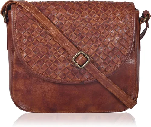 Vista 11 de Bolso bandolera de cuero genuino para mujer con correa ajustable, bolsillo para móvil y cremallera exterior e
