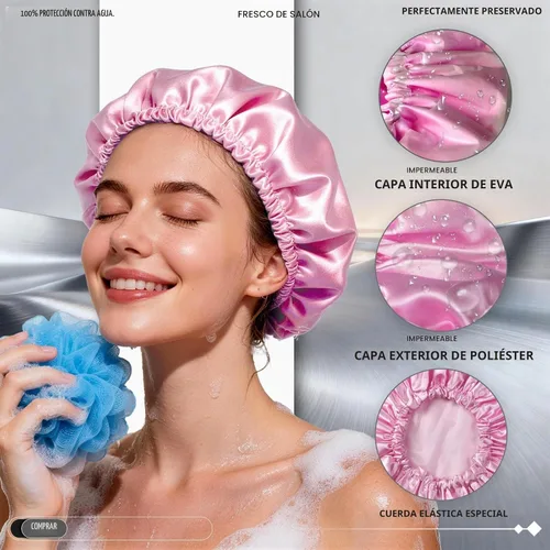 Vista 2 de Smilco Paquete de 2 gorros de ducha reutilizables, protector de pelo grande de EVA de 12.6 pulgadas, impermeable, doble capa para mujeres 2