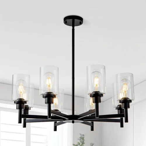 Vista 12 de lámpara de araña de granja de 6 luces con rueda de vagón, accesorios de luz colgante para comedor, sala de estar, isla de cocina, vestíbulo
