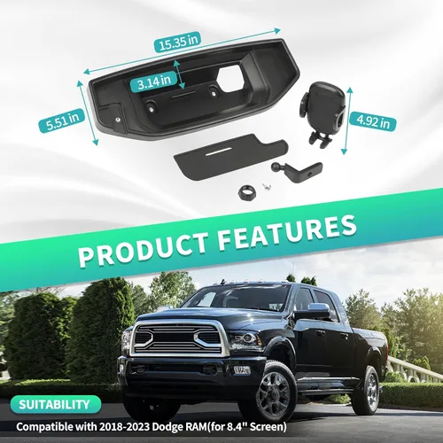 Vista 7 de Soporte de teléfono para tablero de montaje múltiple con barra de metal para Dodge RAM 2018-2023 (para pantalla de 8.4 pulgadas), bandeja