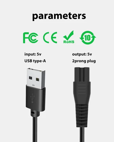 Vista 6 de Cable cargador USB de 5 V para recortadora de barba Ufree modelo U-1176, cable de alimentación de 3.3 pies con 1 cepillo de limpieza