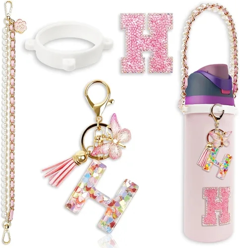 Vista 54 de Letter Handle Strap Accessories with Cute Initial Charm Compatible with Owala Water Bottle 24oz 32oz 40oz Owala Kids