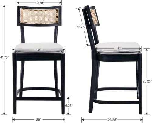 Vista 2 de QUNINJAY - Juego de 2 taburetes de bar de altura de mostrador de 26 pulgadas, modernos taburetes de ratán con tapicería de lino, sillas de comedor