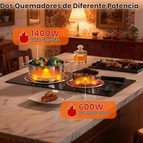 Vista 6 de Placa eléctrica de 2 quemadores 110V 2000W Encimera o empotrada perilla negro.