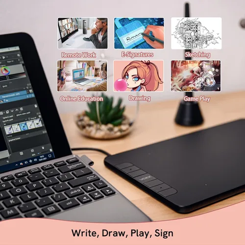Vista 8 de VEIKK Tableta de dibujo VK640, tableta OSU de 6 x 4 pulgadas con lápiz capacitivo sin batería, tableta gráfica digital para Android Windows, Mac