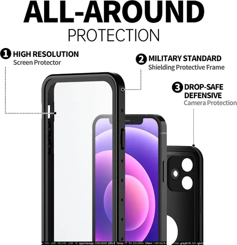 Vista 5 de BEASTEK NRE Series - Funda impermeable para Apple iPhone 12, a prueba de golpes, con certificación IP68, con protector de pantalla integrado, funda