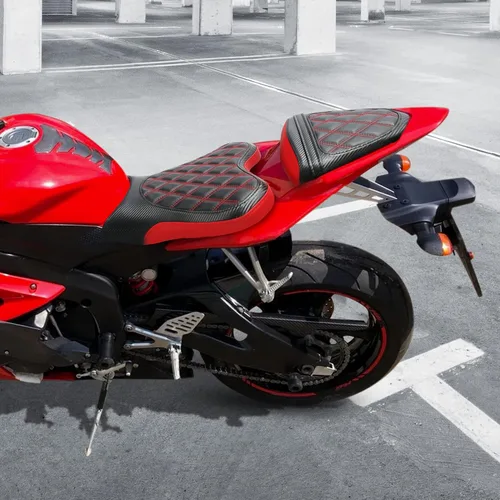 Vista 2 de TCT-MOTORPARTS Fundas de asiento delantero y trasero de motocicleta para Yamaha YZFR6 YZF R6 YZF-R6 2006-2007 (negro y rojo #1)