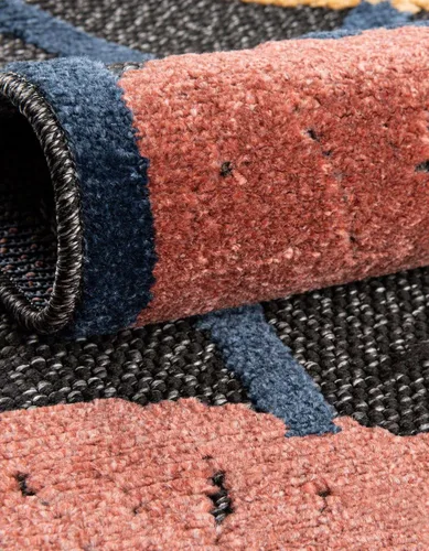 Vista 5 de Unique Loom Belize Outdoor Collection - Alfombra de área para calafatear (2 x 3 pies 1 pulgada, rectangular, carbón/azul claro)
