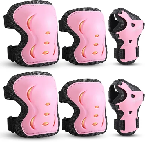 Vista 8 de Rodilleras para niños/jóvenes/adultos, coderas con protectores de muñeca, conjunto de equipo de protección de 6 piezas para patinaje sobre ruedas