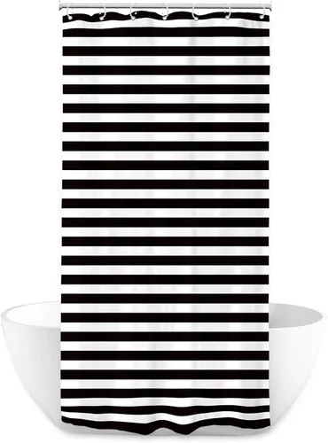 Vista 6 de Black White Striped Small Stall Simple Bathroom Shower Curtain Set