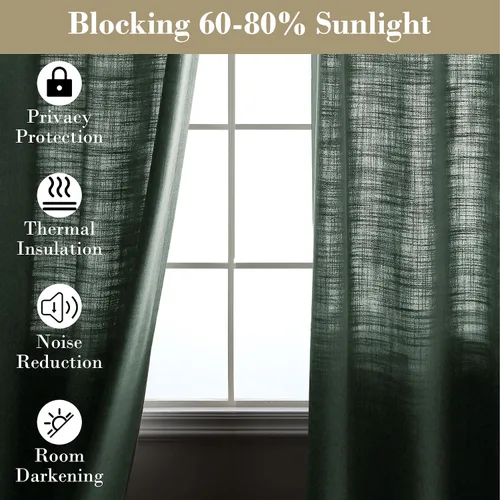 Vista 5 de cololeaf Cortinas de lino naturales de 63 pulgadas de largo, cortinas neutras con bolsillo para barra, pestaña trasera, oscurecimiento de la Aqua