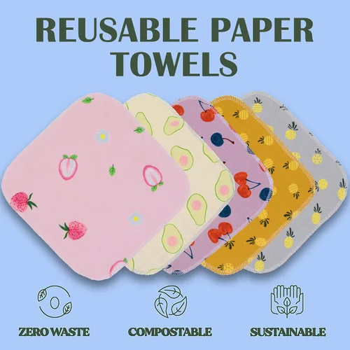 Vista 2 de Toallas de papel reutilizables lavables – Toallas de papel sin papel con rollo de cartón, paquete de 25 toallas de cocina de tela, superabsorbentes
