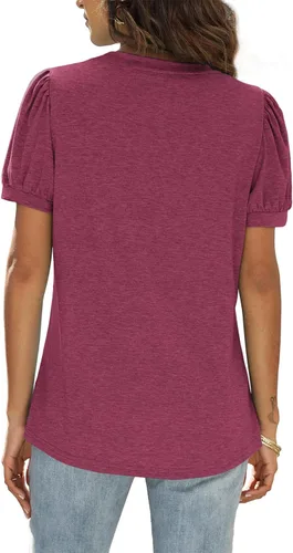 Vista 4 de WIHOLL - Blusas de verano para mujer, con cuello en V y mangas abullonadas, camisetas de moda casual