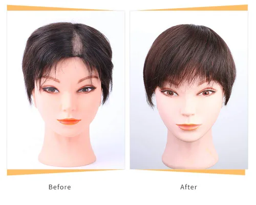 Vista 4 de Corona de cabello humano con clips en base redonda 360 para mujer, cabello ligeramente delgado, base de seda, 4 pulgadas, marrón oscuro