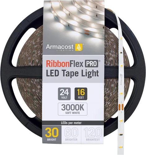 Vista 12 de Armacost Lighting RibbonFlex Pro 136230 - Tira de luces LED blancas de 24 V, 120 LED/m, 2700K, 16.4 pies