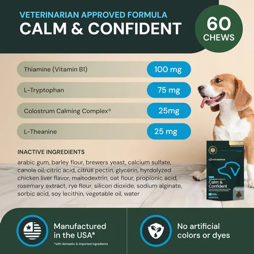 Vista 3 de Vetriscience Veterinary Strength Calm & Confident - Golosinas masticables para mascotas con estrés, suplemento para apoyar la función cerebral
