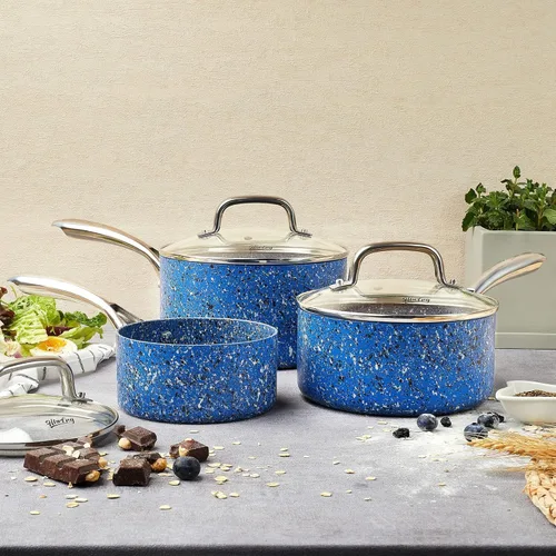 Vista 7 de Kitchen Granite - Juego de sartenes antiadherentes de 1 cuarto y 2 cuartos de galón con tapa, juego de ollas multiusos para el hogar, cocina o Azul