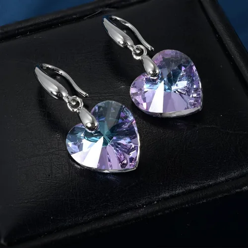 Vista 5 de Aretes de cristal austriaco, chapados en oro de 14 quilates, hipoalergénicos, para orejas sensibles