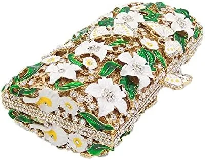 Vista 5 de Boutique De FGG Flores y mariposas mujeres cristal embrague bolso de noche boda fiesta Rhinestone bolsos
