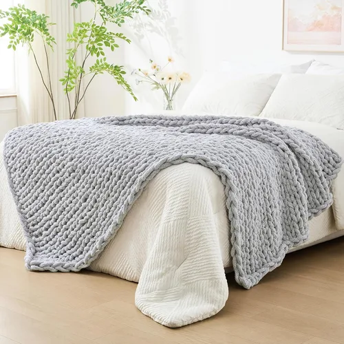 Vista 28 de Bigacogo - Cobija de punto grueso de 40 x 40 pulgadas, de felpilla, 100% tejida a mano, cobija pequeña de punto trenzado suave y grueso, con nudo