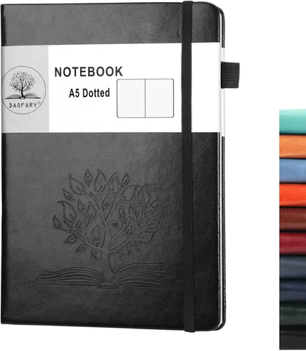 Vista 24 de Daofary Cuaderno de puntos con soporte para bolígrafo, cuaderno de cuadrícula de puntos A5 con 160 páginas, papel grueso de 2.95 oz/yd², diario